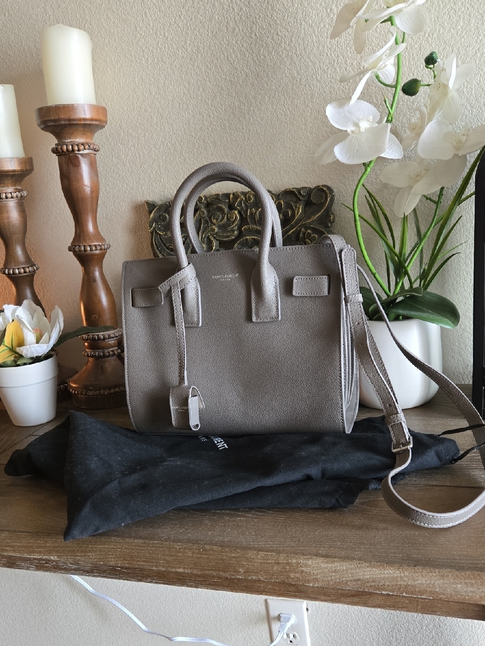 Gray Leather Satchel